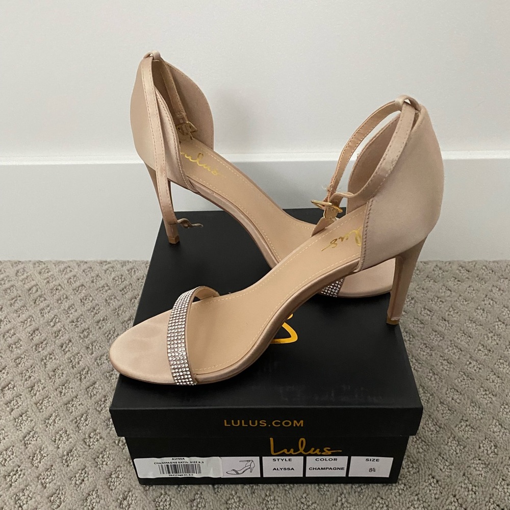 💕LULU'S💕 Champagne Satin Ankle Strap Heels
